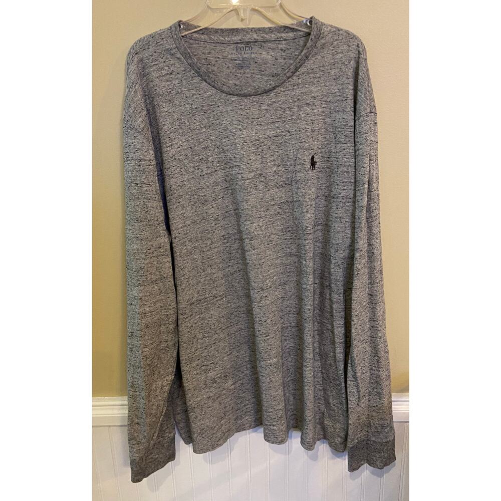 Polo Ralph Lauren Gray Long Sleeve T Shirt Cotton Blue Pony Size XL
